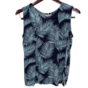 Hawaiian Beach Womens Sleeveless Palm Leaf Print Top L